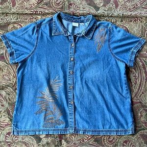denim short sleeve button up shirt